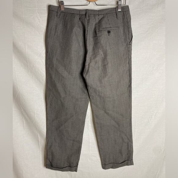 All Saints Women’s puppy tooth wool linen blend trousers 34 cuffed suit pants - Picture 3 of 6